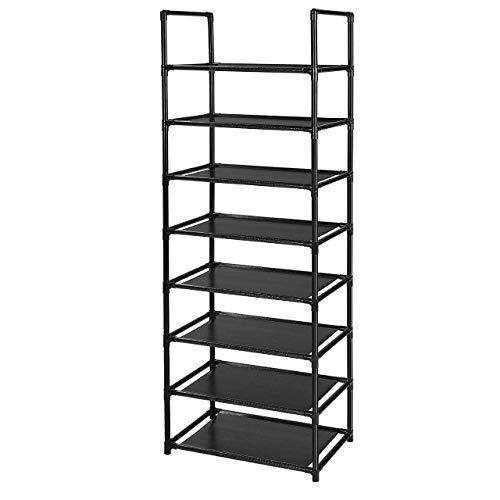 UrMsun 8 Tiers Shoe Rack 16-20 Pairs Sturdy Shoe Shelf Non-woven Fabric Shoe Tower Organizer Cabinet Black Tall Narrow Shoe Rack (8 tiers)