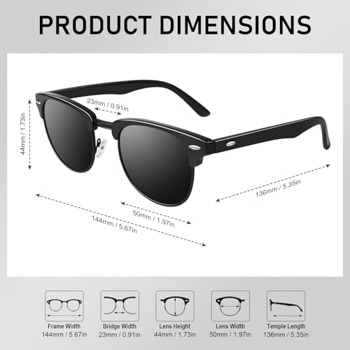 GQUEEN Horn Frame Half Frame Retro Polarised Sunglasses Men Women