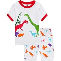 CoralBee Pajamas for Boys Dinosaur Clothes Baby Pj Shorts Kids Summwe Pyjamas White Sleerwear 8t