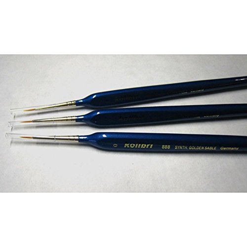 Set of 3 Synthetic red Sable Brushes for Details Size 0