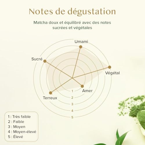 Poudre de Matcha à la Vanille 100g-50 Tasses | Matcha Uji & Vanille de Madagascar | 100% Naturel | Thé Vert Japonais Premium | Pour Latte & Thé