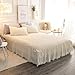 LIFEREVO Luxury Pom Poms Velvet Bed Skirt, Cream Velvet Wrap Around Bedspread, Diamond Quilted Fitted Bed Sheet with Bedskirt, 18 Inch Drop Dust Ruffle Decorative Bed Skirt Pompoms Fringe(King, Beige)