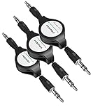 Fosmon 3.5mm Car Aux Auxiliary Retractable Stereo Audio Cable Cord for Galaxy S9 Plus/S9/S8 Plus/S8/S7 Edge, Galaxy S10 / S10 Plus / S10e, Note 8, Google Pixel 2 XL, LG V30/G6 - Black (3 Pack)