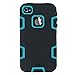 iPhone 4 Case,iPhone 4S Case,Shockproof Heavy Duty Combo Hybrid Defender High Impact Body Rugged Hard PC & Silicone Case Protective Cover For Apple iPhone 4 4S (Black Aqua)
