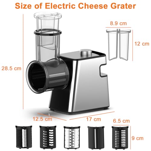 5 in 1 Electric Slicer Shredder, Electric Cheese Grater Salad Maker with 5 Stainless Steel Blades Professional Salad Machine for Fruits Vegetables Cheeses Garlic Onion Food Chopper, Restaurant Kitchen