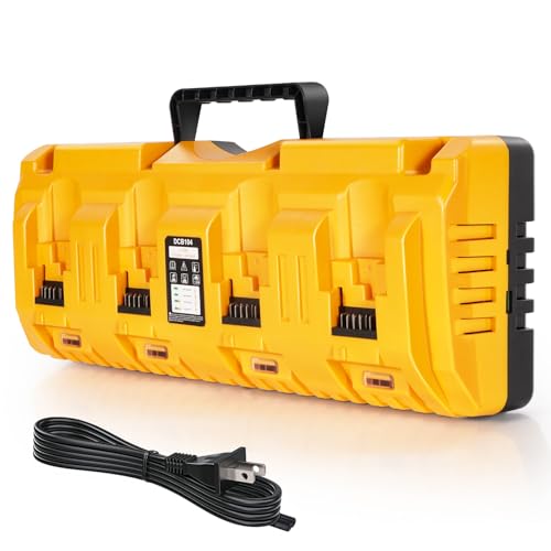 DCB104 Replacement for Dewalt Battery Charger Station, 4 Port Fast Rapid Charging Station with USB and Type-C Ports Compatible with All Dewalt 12V 20V Max Lithium Battery | Includes USB and Type-C Ports, 76.77in Detachable Power Cord, Wall-mounted, Multiple Safety Protection