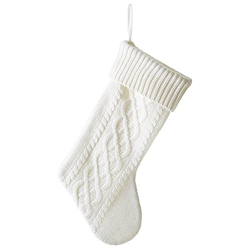 White Cable Knit Sweater with Ribbed Cuff 20 inch Christmas Stocking Decoration