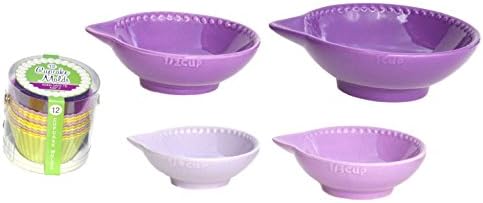 Lavender Purple Nesting Cute Colorful Ceramic Measuring Cups &amp; Silicone Cupcake Mold Set Unique Mother Day Gift for Her Wife Mom Mother in Law