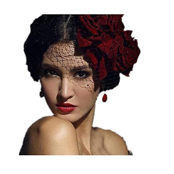 Mini-Top-Hat-Red-Flower-Rose-Hats-Veil-Gothic-Lolita-Fancy