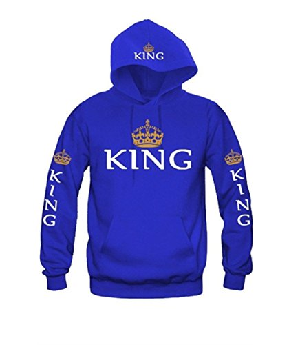 King Queen Crown Couple Matching Hoodies Long Sleeve Hooded Sweatshirt Cute Blue L(US 4-6)