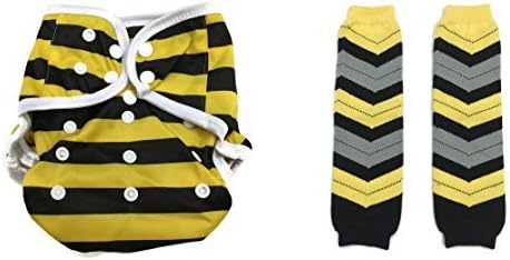 BB2Baby One Size Snaps Cloth Diaper Cover for Prefolds + Chevron Leg Warmer (One Size, Yellow & Black)