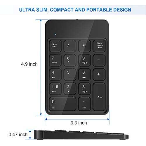 Bluetooth Number Pad, Wireless Numeric Keypad - Lekvey Rechargeable Slim 18-Key Number Keypad Keyboard Compatible for MacBook, iMac, OS, Windows, Laptop, PC Surface Pro, etc