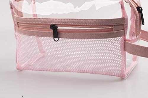 Heavy Duty Clear Toiletry Makeup Bags Transparent Shaving Bag Water Resistant Cosmetic Bag Organizer Pouch for Travel with Zipper and Handle (2 PCS PINK With Net Pocket)