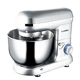 Tilt-Head Stand Mixer, 5.9 Quart Stainless Steel Mixing Bowl, Kitchen Electric Food Mixer With Dough Hooks, Whisk & Beater, 6 Speed 600W (Silver)