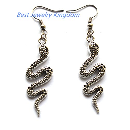 Silver Snake Earrings,Silver Long Dangling Goth Earrings,Antique Silver Charm Earrings,Handmade Earrings