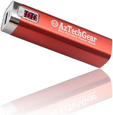 AzTechGear Mini Portable Power Bank with Digital Display - 3000mAh External Battery Charger for Apple iPhone, iPad, Samsung Galaxy and More (Red)