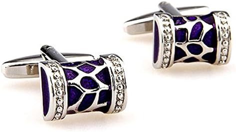 Mens Cuff Links Silver Tone Roman Header Purple Accent Cufflinks