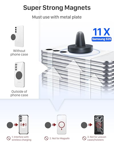 YOSH Car Phone Holder, Magnetic Phone Holder with Strong Upgraded Magnets, Super Stable Air Vent Cradle Compatible with iPhone & Samsung Includes Metal Plates, Car Accessories