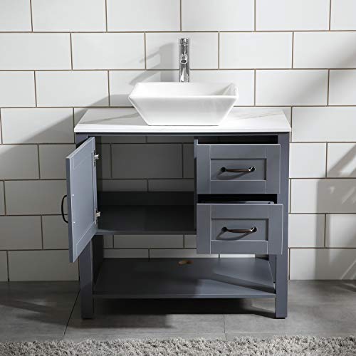 HOMECART 30 inch Gray Bathroom Vanity and Sink Combo Marble Pattern Top