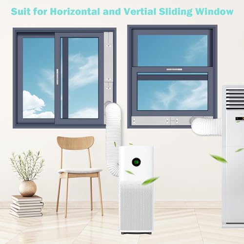 MQIDLFE Portable Air Conditioner Window Vent Kit with 5.9 Inch Diameter 59 Inch Length Exhaust Hose Adjustable Window Seal for Horizontal&Vertical