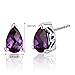 Peora Simulated Alexandrite Stud Earrings 925 Sterling Silver, Solitaire Scroll Gallery, 2 Carats Total Pear Shape 8x5mm, Friction Backs