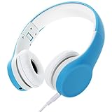 Volume Limited Wired Kids Headphones with Mic Detachable Cable and Music Share Port for Children (Blue)