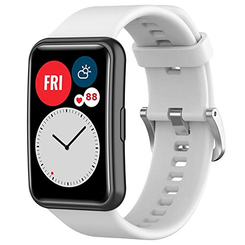 Wownadu Straps Compatible for HUAWEI WATCH FIT Strap Replacement for Women Men Silicone Sports WristBand, White Smart Watch Accessories,(No Watch)