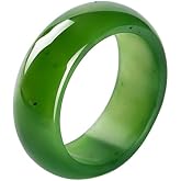 YMHOP 5-6mm 7-8mm Width Natural Hotan Jade Rings Good Luck Jewelry Natural Green Jade FengShui Ring for Women Men Unisex with Gift Box