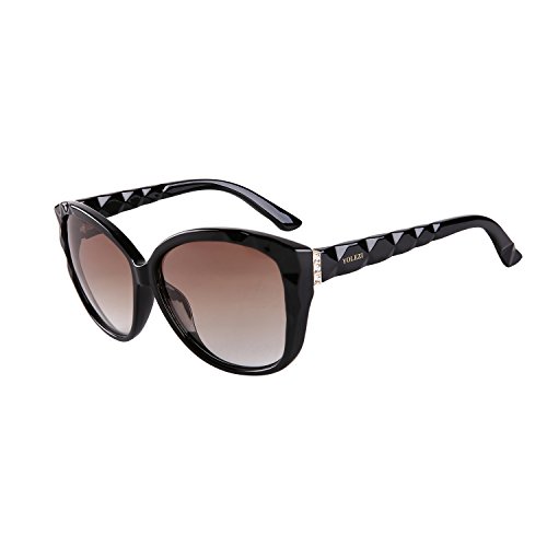 YOLEZI Cateye Oversized Designer Vintage 80s Sunglasses for Women with UV Protection (Black & Brown, 60)