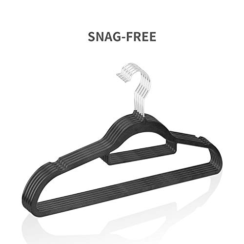 IEOKE Plastic Hangers for Clothes - 30 Pack Lightweight Space Saving Black Clothes Hangers, Heavy Duty Hangers with Notches on Shoulders for Skirts Suits Coats Scarves and Camisole