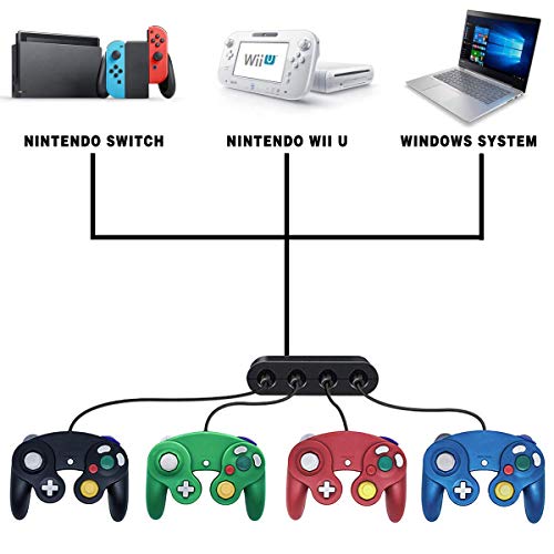 4 Controllers for Gamecube,with 4 Extension Cables and 4-Port USB Adapter for Switch PC Wii U Console (BBRG)