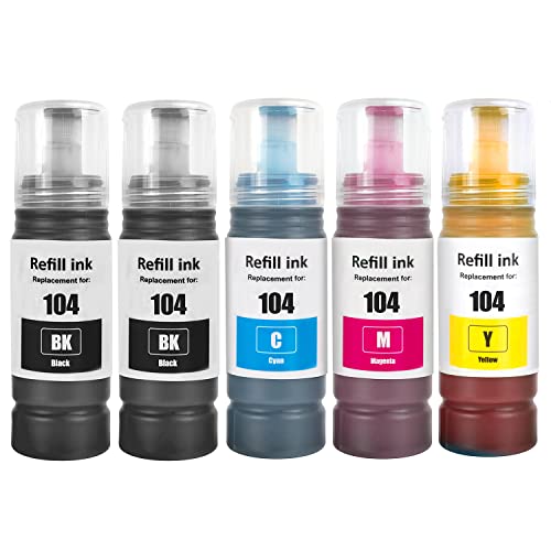 SHUOLEI 104 Ink Compatible with Epson 104 Ink Bottles Multipack for ET-1810 ET-2810 ET-2811 ET-2812 ET-2814 ET-2815 ET-2820 ET-2821 ET-2825 ET-2826 ET-2826 ET-4800 (38p, 2bk c m y)