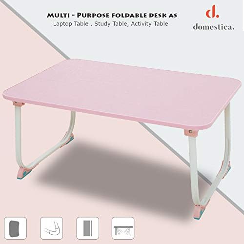 Domestica Smart Multi-Purpose Laptop Table with Dock Stand/Study Table/Bed Table/Foldable and Portable/Ergonomic & Rounded Edges/Non-Slip Legs/Engineered Wood (Pink)