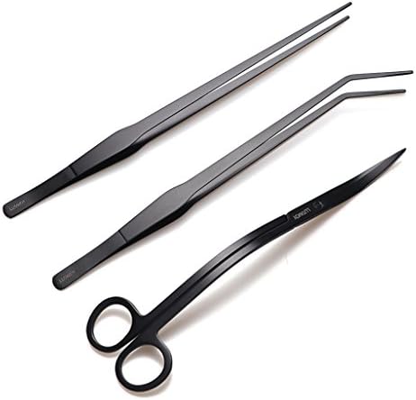 LUTAVOY Aquascaping Kit 3 Pcs Stainless Steel Wave Scissor Curved Tweezer Straight Tweezer Aquarium Tools (AT08)