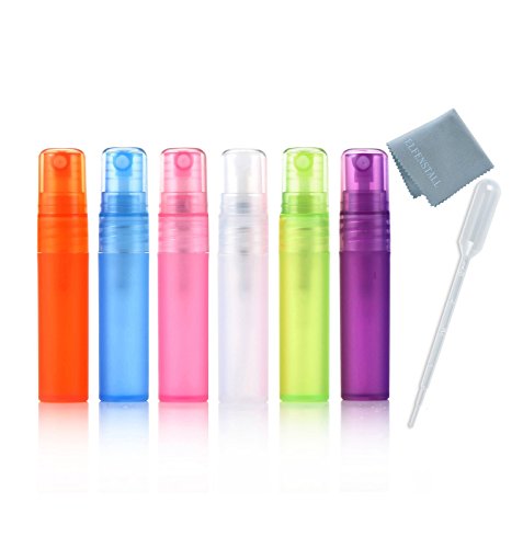 Elfenstal- 12pcs 5ml 1/6OZ Atomizer Empty Matte Plastic bottle Spray Refillable Fragrance Perfume Scent Sample Bottle Clean Cloth for Travel Party Makeup Tool 3ml Pipette