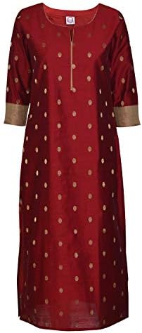 Eshaanka Women’s Maroon and Gold Motifs Silk Kurta