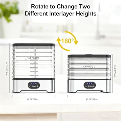 Hcosmy Food Dehydrator Machine, 8 BPA‑Free Trays Food Dryer, Adjustable 72H Timer & Temperature Levels F1-F3 (35‑70°C), Kitchen Drying Machine for Fruit, Vegetables, Meat, Healthy Snacks & Dog Treats