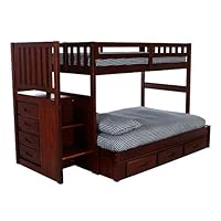 Discovery World Furniture Mission Staircase Bed with 3 Drawer Storage, Twin Over Full, Merlot