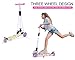 Yuppy Kick Scooter For Kids 3 Wheel Lean To Steer 4 Adjustable Height PU ABEC-7 Light Up Wheels For 3-12 Year Old Toddler Pink