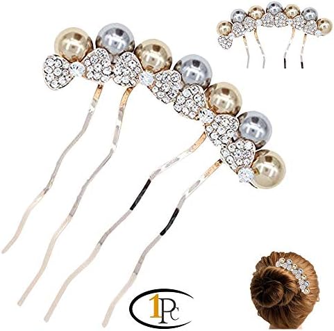FINGER LOVE France Luxury Pearl Rhinestone Floral Vantage Handmade French Twist Comb (Pearl)