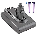 FLYLINKTECH 3000mAh Dyson V6 21.6v Li-ion Replacement Battery for Dyson DC59 V6 DC58 DC61 DC62 DC72 DC74 Handheld Vacuum Cleaner (with 2 Pack Free Dyson V6 Filter Replacement) ...