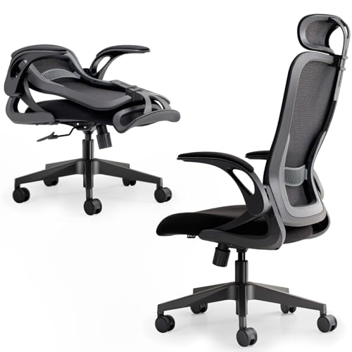 Tervo Model U | Folding Office Chair for Small Spaces | Ergonomic Design with High Rebound Mesh | Computer Desk Chair for Gaming | For Adults & Kids | Foldable & Compact with Flip Up Arms