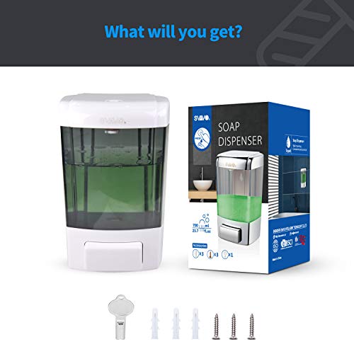 SVAVO Soap Dispenser Wall Mount 23.7oz / 700ml, Refillable Commercial Soap Dispenser, Wall Mounted Liquid Soap Dispensers for Bathroom, Kitchen, Restaurant, Body Wash, ABS Plastic