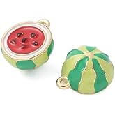 DanLingJewelry 10Pcs Half Round Watermelon Enamel Brass Charms Mini Fruit Dangle Pendants for DIY Jewelry Bracelet Earring Crafts Bag Keychian Decor