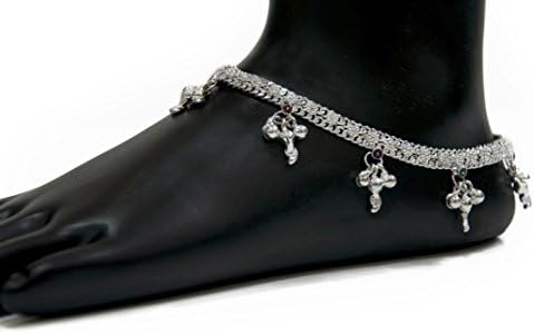 Indian anklet jewelry, ankle jewelry, plated silver anklet, foot chain, hippie anklet - 10 inches