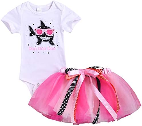 Cute Baby Girls Tutu Outfits Shark Short Sleeve Romper + Tutu Dress 1st/2nd Birthday Clothes Set