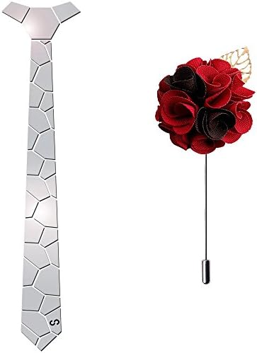 HEX TIE Men's Pre Tied Neck Hex Tie with Lapel Pin (Silver, Free Size)