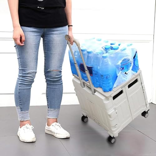 75L Folding Shopping Cart, Portable Cart with Two 360° Swivel Wheels, Adjustable Height Stroller with Cover, 170 Lbs Large Capacity Cart Suitable for Moving, Grocery Shopping, Luggage