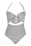 Cupshe Fashion Women's Stripe Cutout Halter One-piece Halter Padding Swimsuit (M, Stripe)
