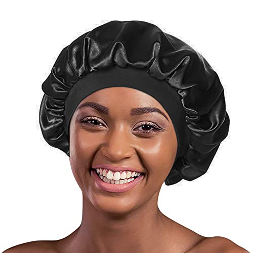 Sleep Caps Satin Lined Hair Bonnets for Women, Black in Kuwait